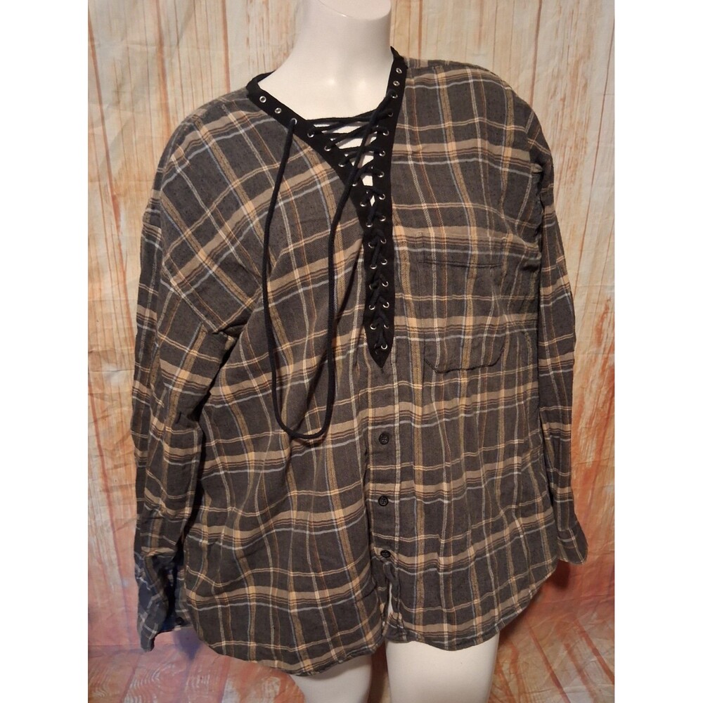 Furst Of A Kind Multicolor Plaid Long Sleeve Blouse Sz XL